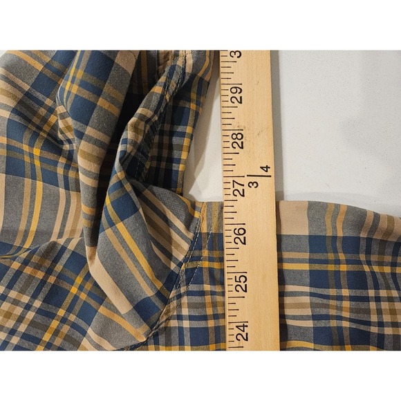 Filson Lightweight Vented Beige Blue Plaid Button Up Shirt Mens 2XL Fishing - Picture 10 of 11